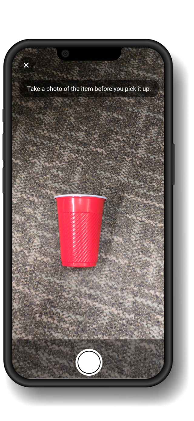 App screenshot showing before and after photos of a cleanup
